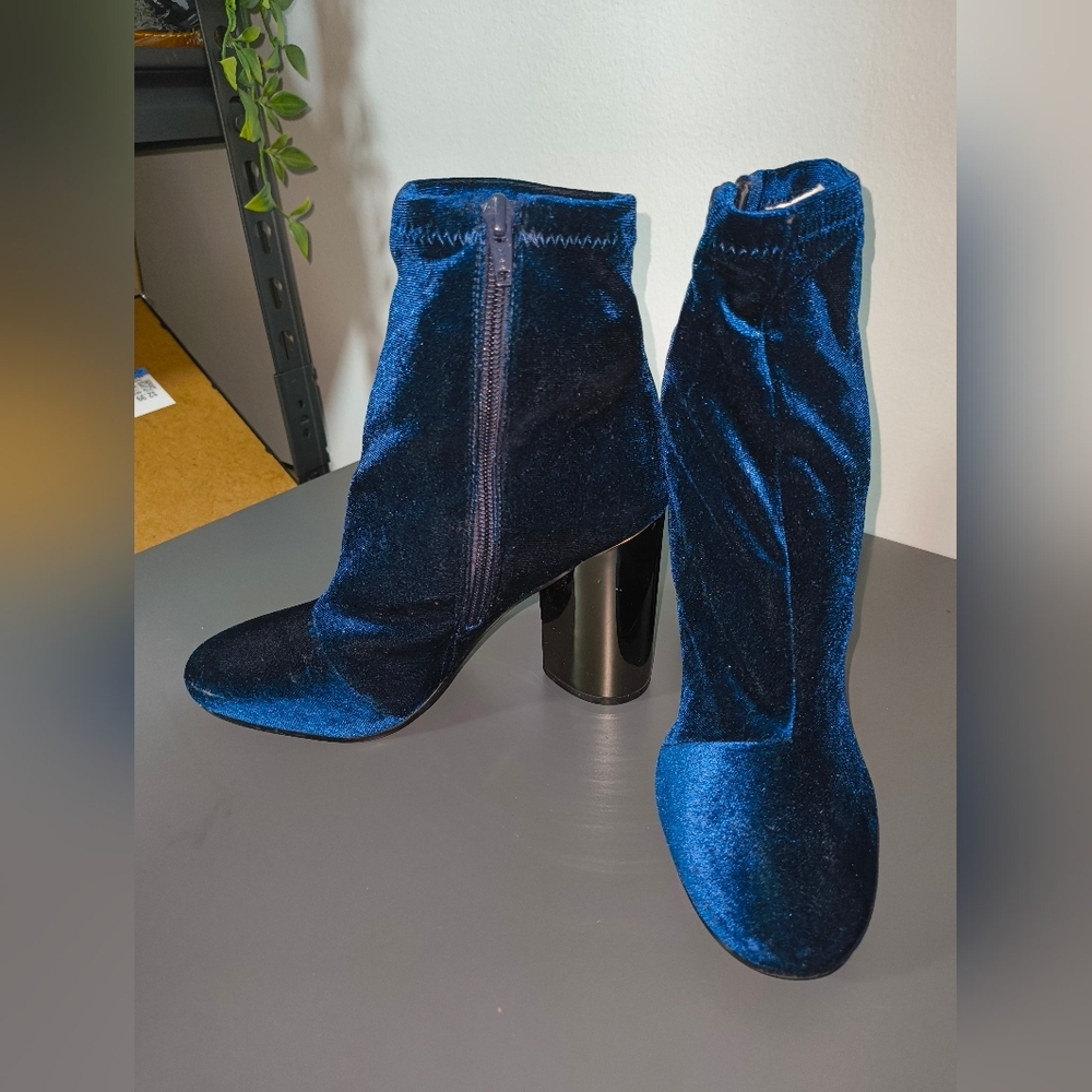 Aldo Navy Velvet Ankle Boots with Block Heel